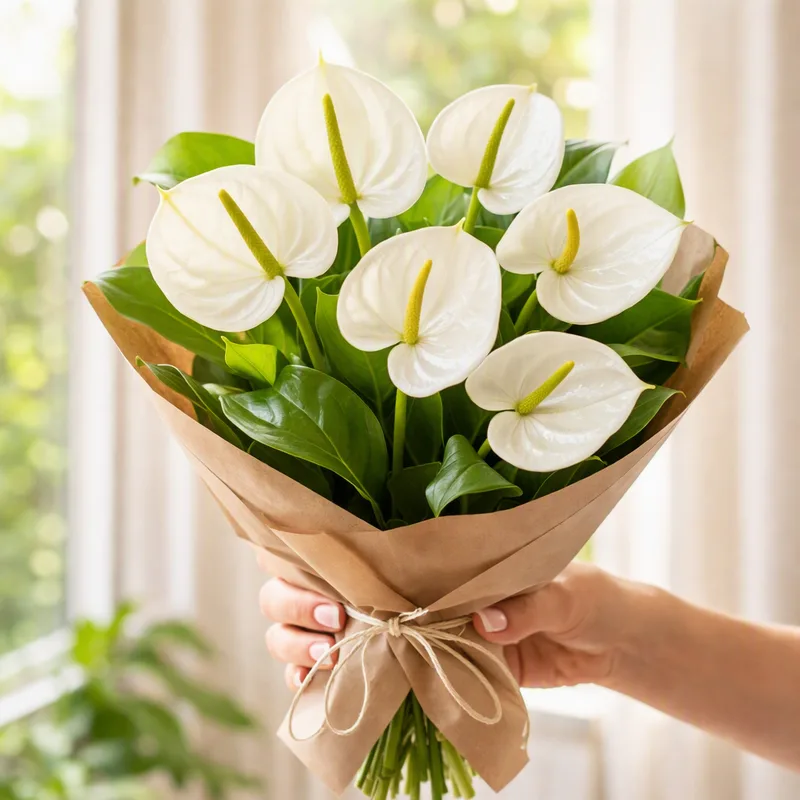 Anthurium (flamingoblomst) – hvit – bilde 3
