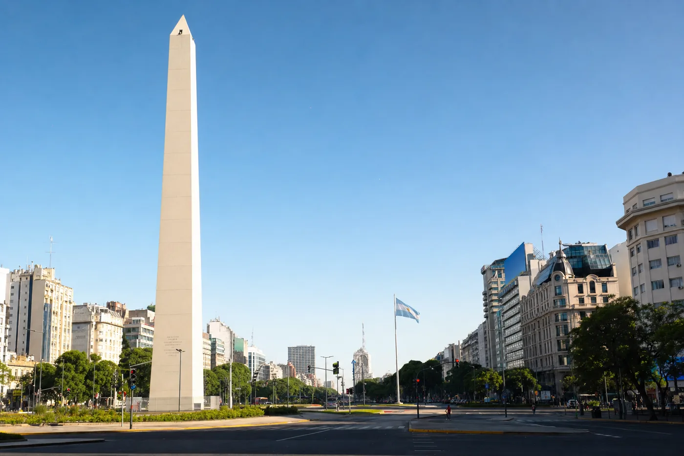 Kjent landemerke i Argentina med landets flagg